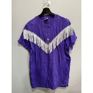 Vintage Hazelwoods Premium Purple Fringe Western T Shirt‎ Large